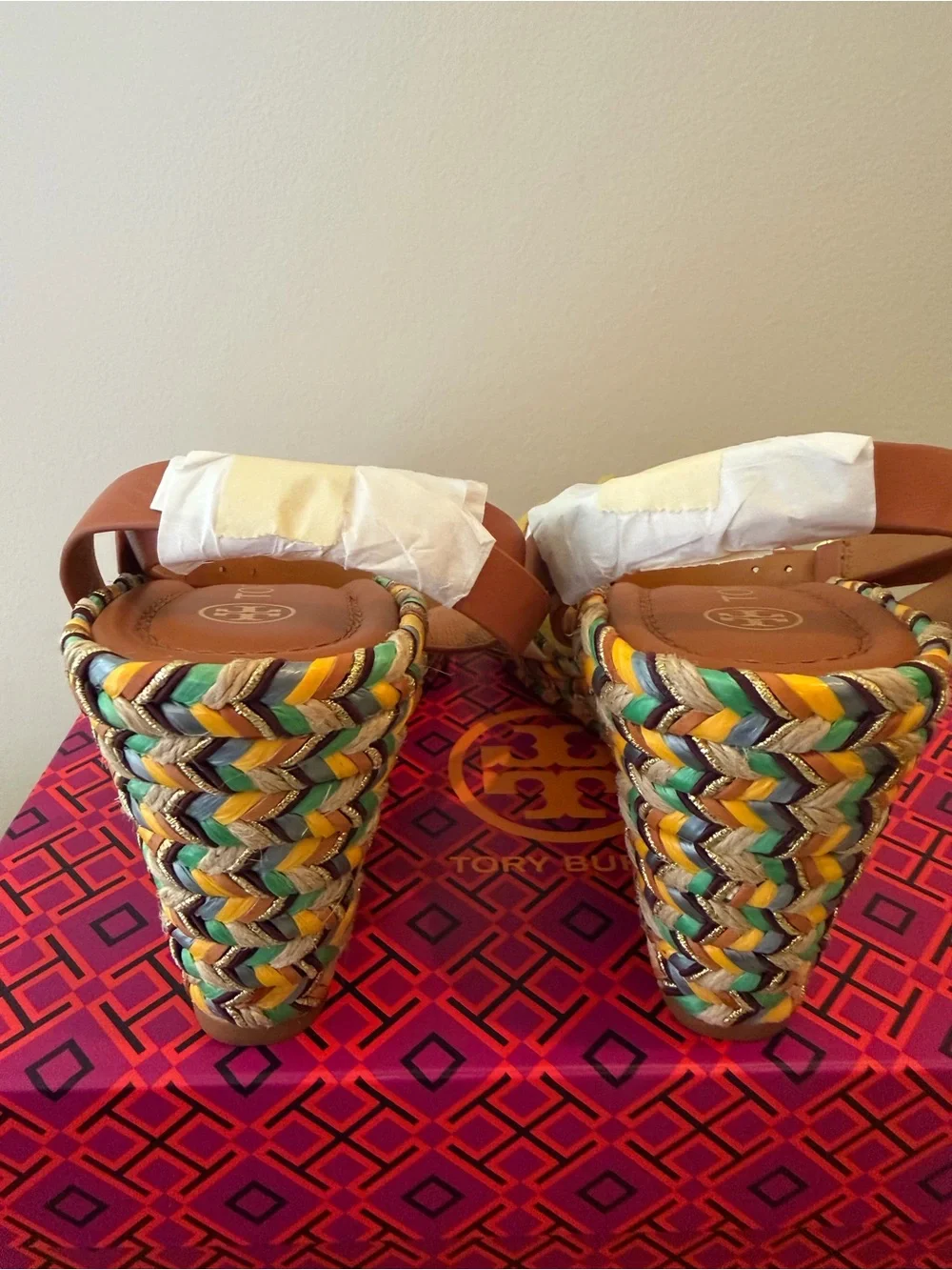 Tory Burch Multicolor Braided Knot Wedge Sandals